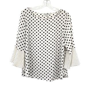 Green Envelope Black and White Polka Dot Blouse Business Casual Top